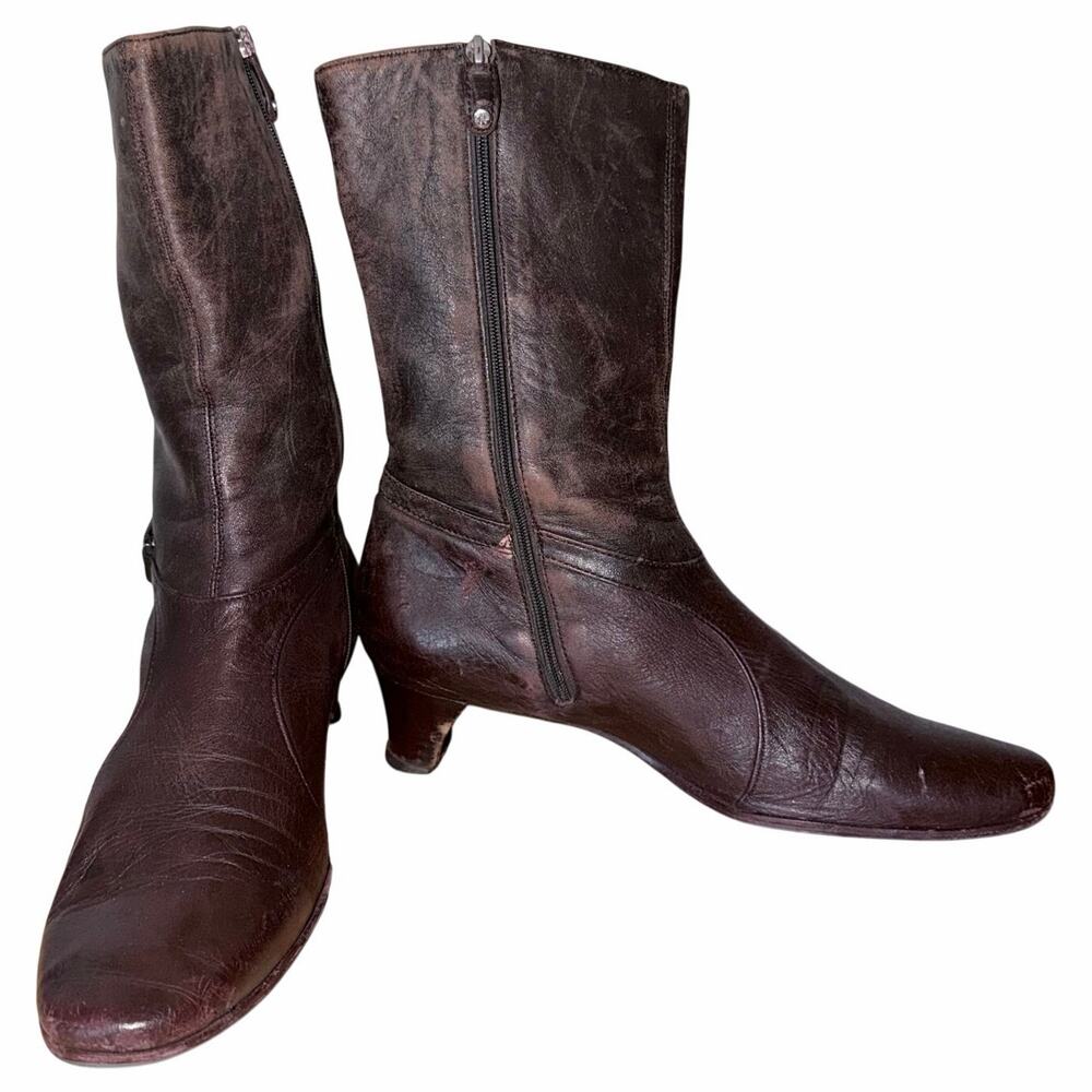 Cole Haan Brown Leather Mid Calf Boots Size 9.5 Western Witchy Heel heritage - Picture 2 of 9